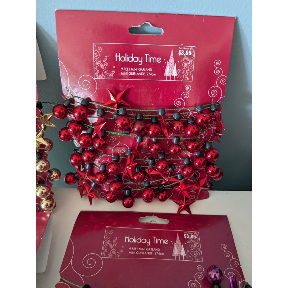 Vintage Holiday Time Mini Garland Lot Christmas Bead Star Garland 9 Ft